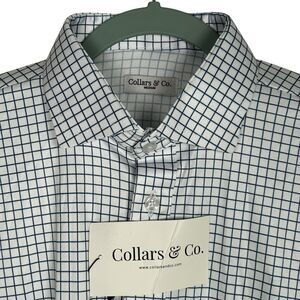 Collars & Co Polo Shirt Mens M Navy Blue Grid Check Plaid Golf Dress Collar NWT